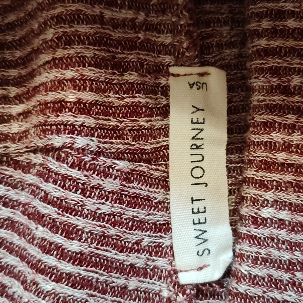 Sweet Journey Ribbed Mixed Media Turtleneck Top Marled Burgundy Cream Sleeves 2X - Picture 10 of 11